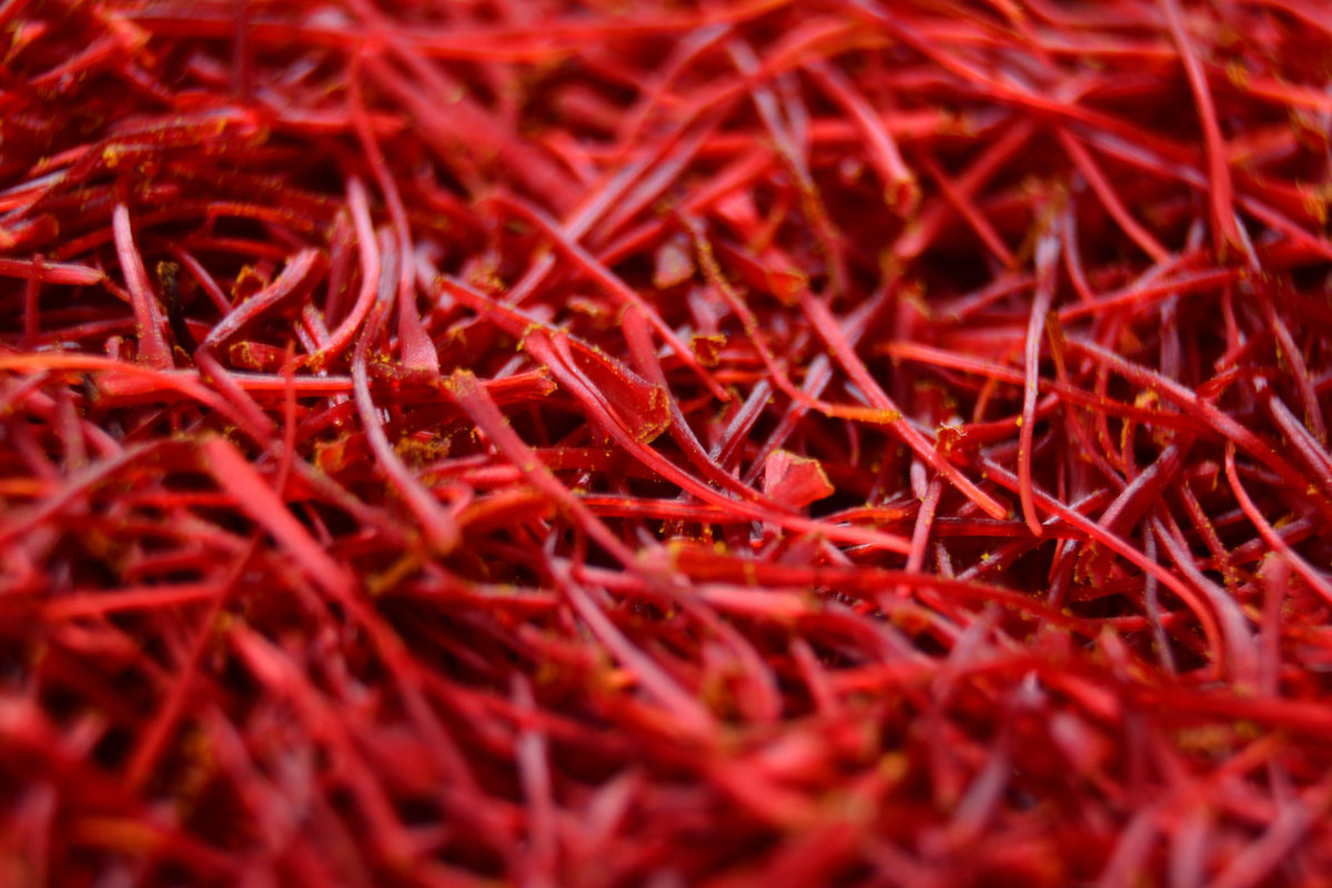 Close-up of deep red saffron threads